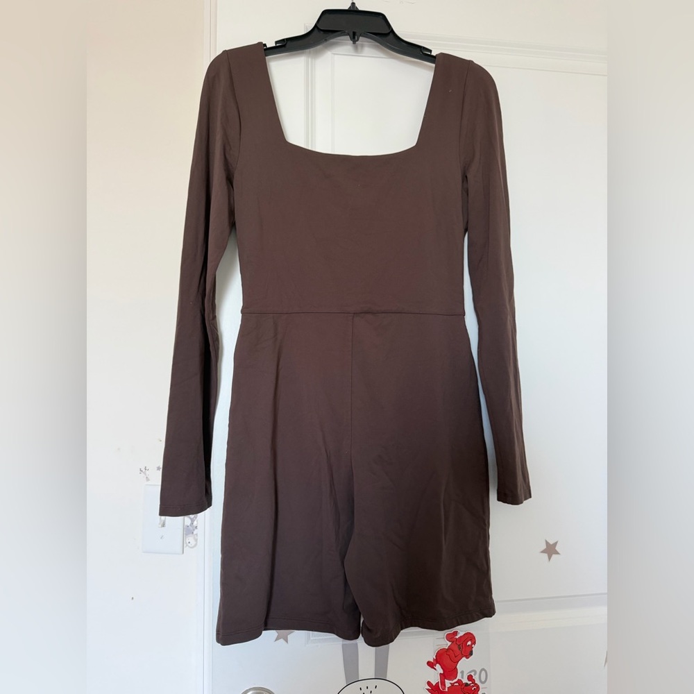 Aritzia Babaton Brown Long Sleeve Romper – Size Large - Picture 2 of 8